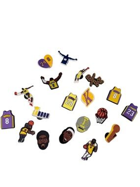 NWT’s Laker’s Kids Basketball Character and Jersey Shoe Charms - Yellow & Purple